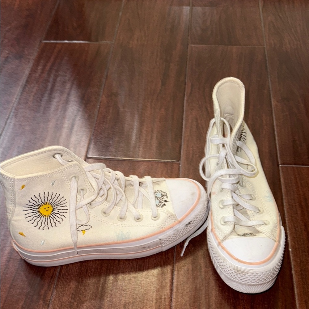 White High-Top Sneakers with Sun Design